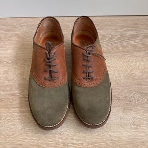 Women's Two-Tone Suede Saddle Oxfords - Brown & Olive
